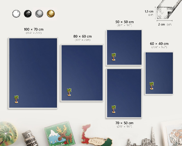 Wand-Magnettafel für Reisesouvenirs mit weißem Rahmen Leuchtendes Marineblau