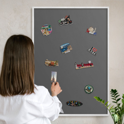 Wand-Magnettafel für Reisesouvenirs mit weißem Rahmen Dunkelgrau