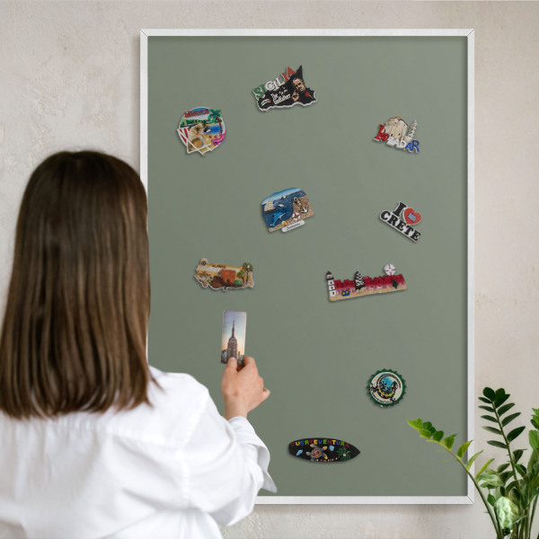 Wand-Magnettafel für Reisesouvenirs mit weißem Rahmen Dunkelgrün
