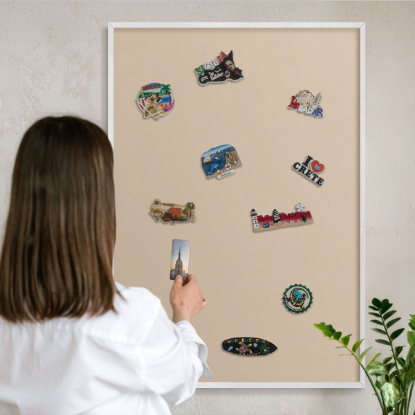 Wand-Magnettafel für Reisesouvenirs mit weißem Rahmen Beige-Orange