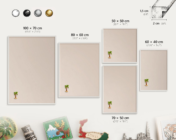 Wand-Magnettafel für Reisesouvenirs mit weißem Rahmen Warmes Beige