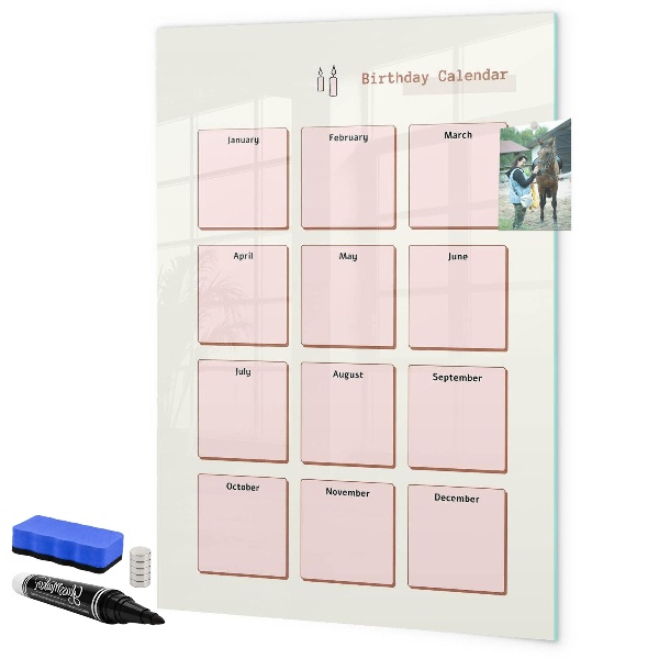 Magnettafel zum schreiben Geburtstagskalender mit Platz für Fotos