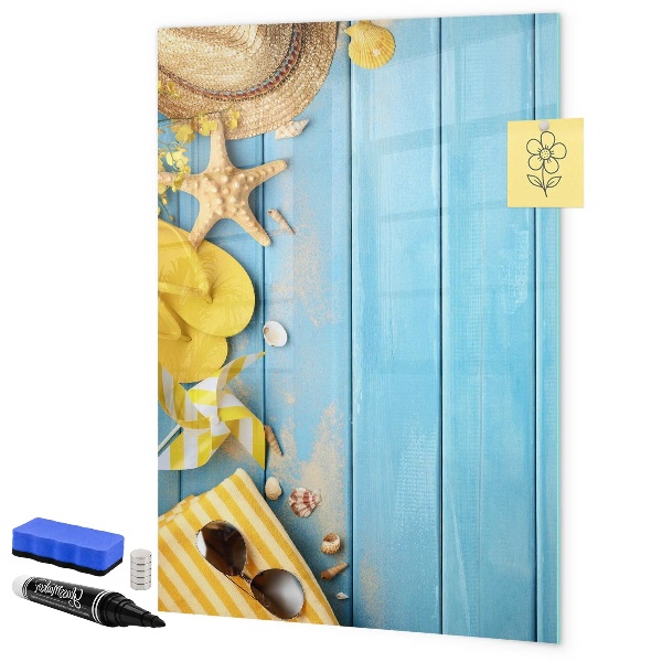 Schreib magnettafel Sommererinnerungen auf blauem Hintergrund
