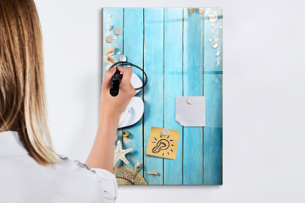 Schreib magnettafel Sommererinnerungen auf blauem Hintergrund