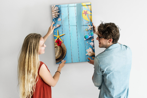 Schreib magnettafel Sommererinnerungen auf blauem Hintergrund
