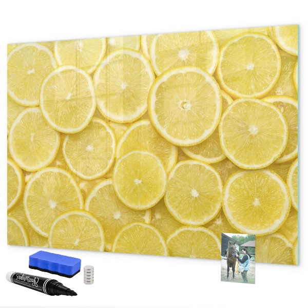 Magnettafel zum schreiben Zitronenmotiv mit Fotos und Accessoires