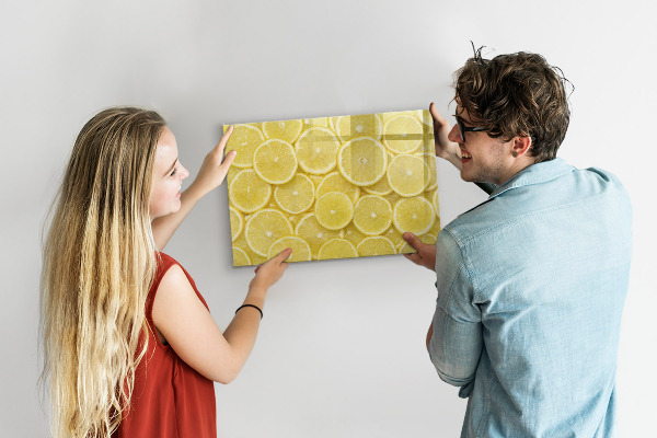 Magnettafel zum schreiben Zitronenmotiv mit Fotos und Accessoires