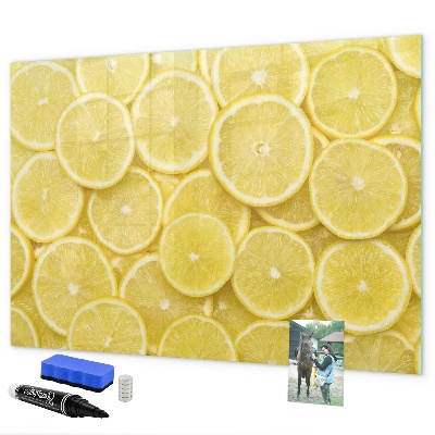 Magnettafel zum schreiben Zitronenmotiv mit Fotos und Accessoires