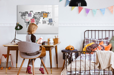 Magnettafel zum schreiben Weltkarte mit Orten und Fotos