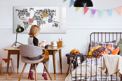 Magnettafel zum schreiben Weltkarte mit Orten und Fotos