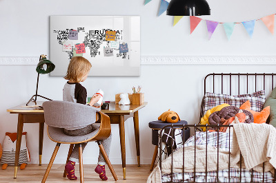 Magnettafel zum schreiben Weltkarte mit Orten und Fotos