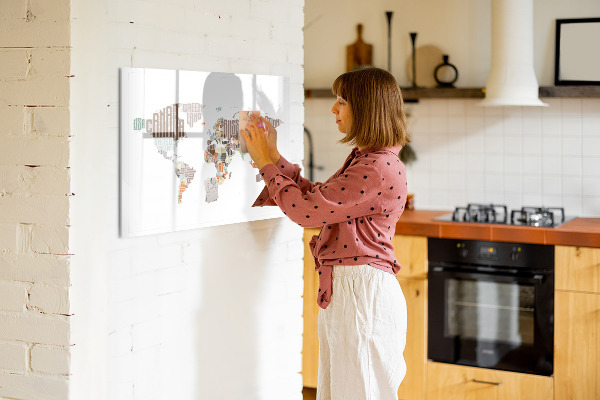 Magnettafel zum schreiben Weltkarte mit Fotostandorten