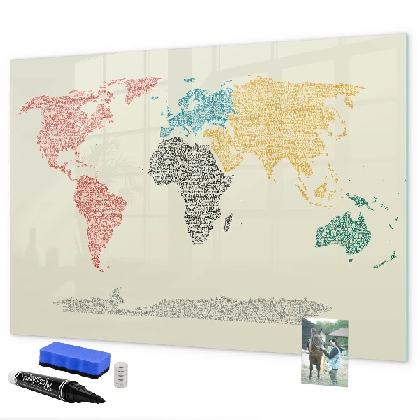 Schreib magnettafel Weltkarte mit Orten und Fotos