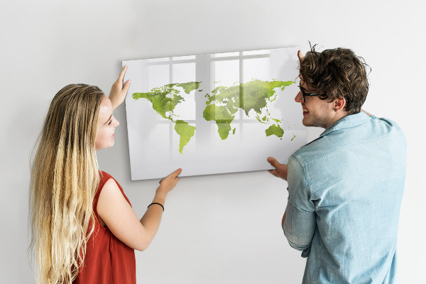 Magnettafel zum schreiben Weltkarte mit Fotostandorten