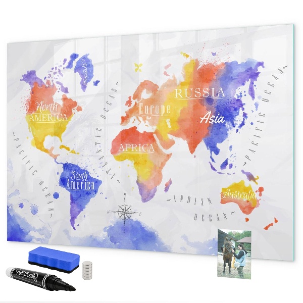 Magnettafel zum schreiben Bunte Weltkarte mit Fotos