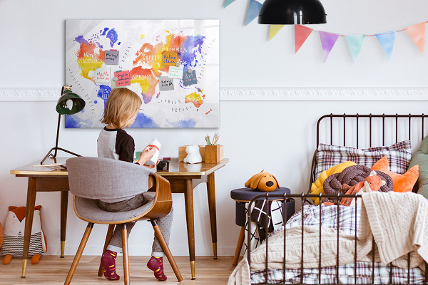 Magnettafel zum schreiben Bunte Weltkarte mit Fotos