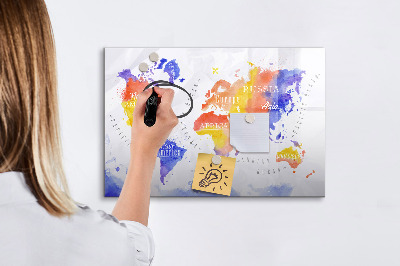 Magnettafel zum schreiben Bunte Weltkarte mit Fotos