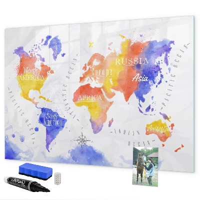 Magnettafel zum schreiben Bunte Weltkarte mit Fotos