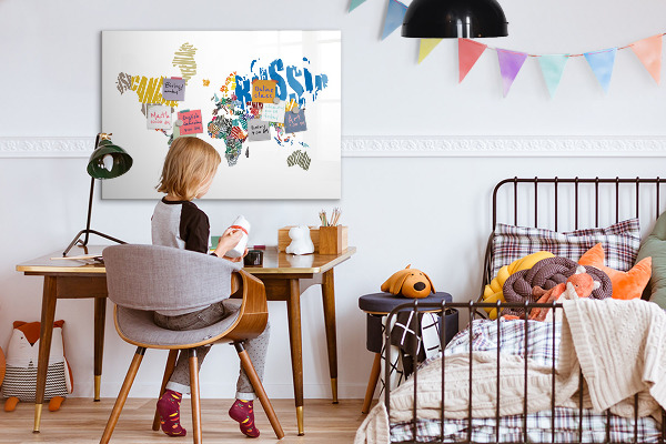 Magnettafel zum schreiben Weltkarte mit Fotostandorten