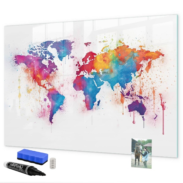 Magnettafel zum schreiben Bunte Weltkarte mit Fotos