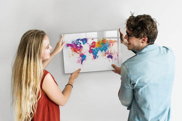 Magnettafel zum schreiben Bunte Weltkarte mit Fotos