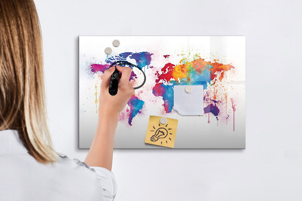Magnettafel zum schreiben Bunte Weltkarte mit Fotos