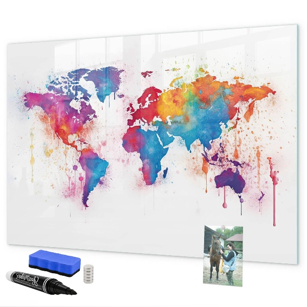 Magnettafel zum schreiben Bunte Weltkarte mit Fotos