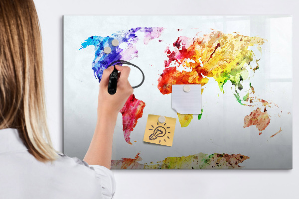 Magnettafel zum schreiben Bunte Weltkarte mit Fotos
