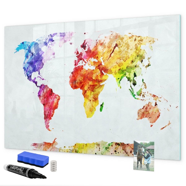 Magnettafel zum schreiben Bunte Weltkarte mit Fotos