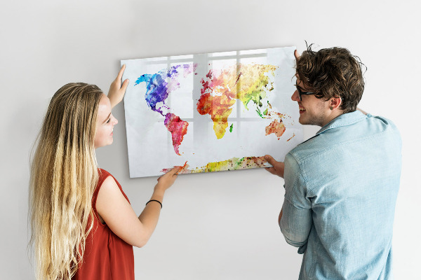 Magnettafel zum schreiben Bunte Weltkarte mit Fotos