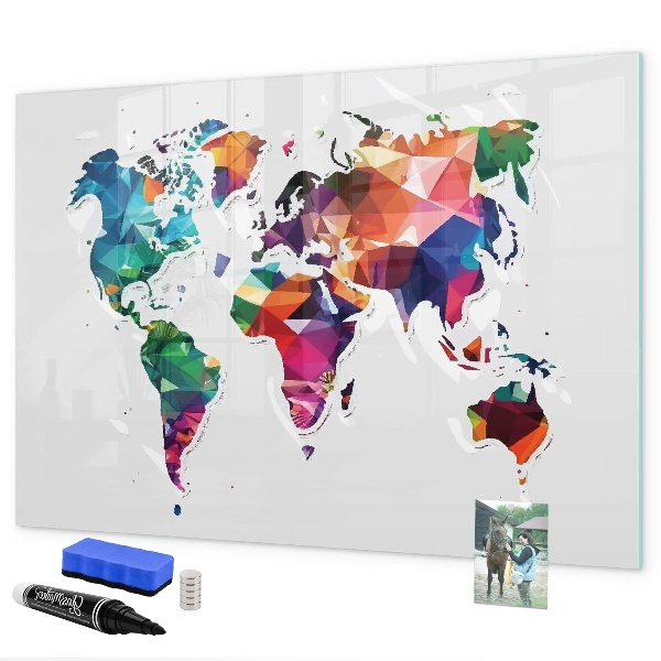 Schreib magnettafel Bunte Weltkarte mit Fotos