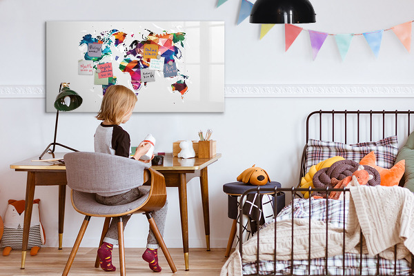 Schreib magnettafel Bunte Weltkarte mit Fotos