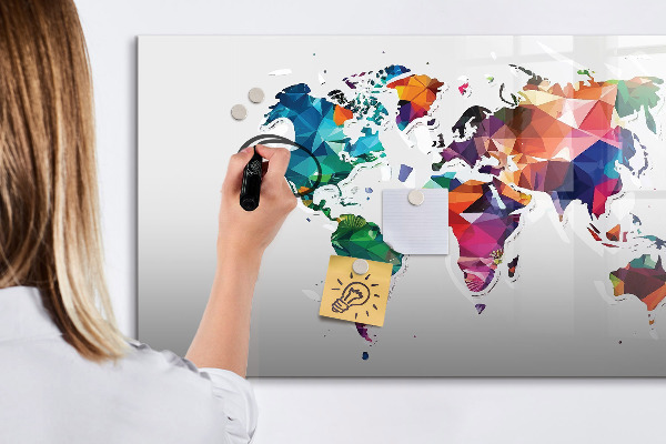 Schreib magnettafel Bunte Weltkarte mit Fotos
