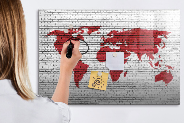 Magnettafel zum schreiben Weltkarte mit Fotostandorten