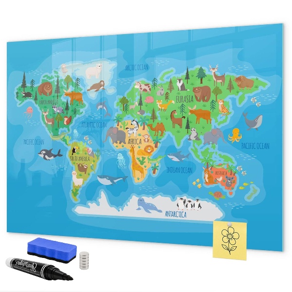 Schreib magnettafel Bunte Weltkarte mit Magneten