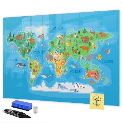 Schreib magnettafel Bunte Weltkarte mit Magneten