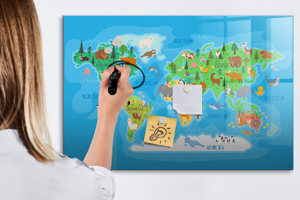 Schreib magnettafel Bunte Weltkarte mit Magneten