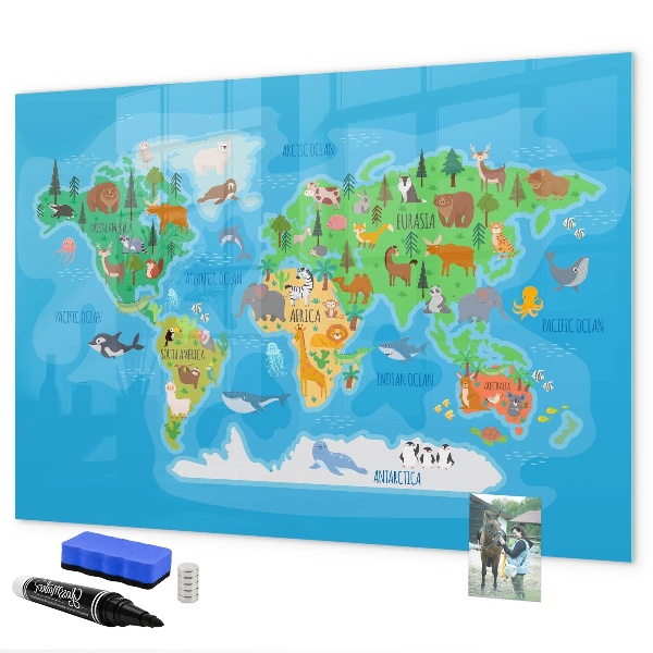 Schreib magnettafel Bunte Weltkarte mit Magneten