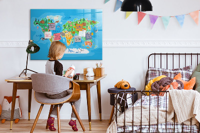 Schreib magnettafel Bunte Weltkarte mit Magneten