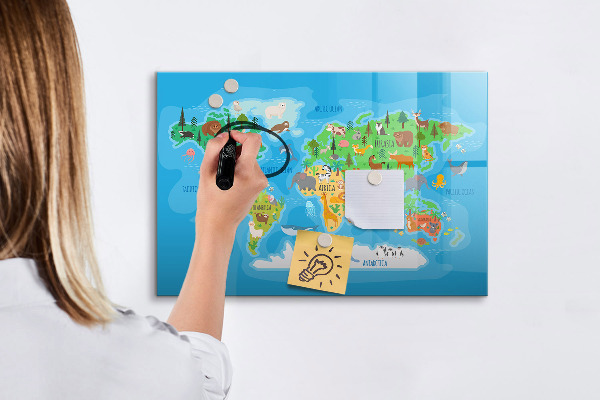 Schreib magnettafel Bunte Weltkarte mit Magneten
