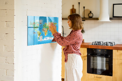 Schreib magnettafel Bunte Weltkarte mit Magneten
