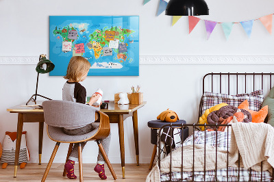 Schreib magnettafel Bunte Weltkarte mit Magneten