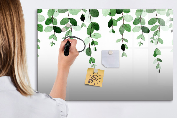 Schreib magnettafel Grüne Blätter und Fotos an der Wand