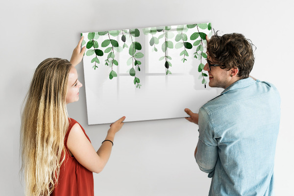 Schreib magnettafel Grüne Blätter und Fotos an der Wand