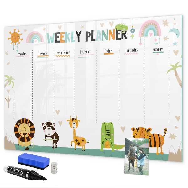 Schreib magnettafel Wochenplaner mit Tiermotiven