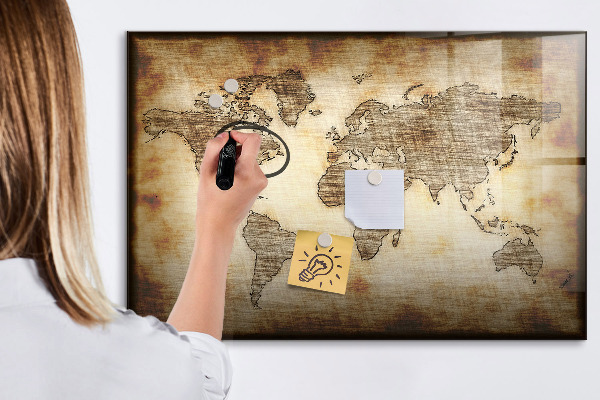Magnettafel zum schreiben Weltkarte mit Fotostandorten