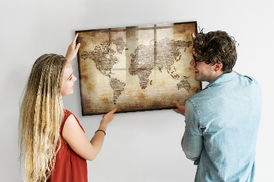 Magnettafel zum schreiben Weltkarte mit Fotostandorten