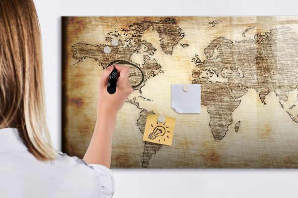 Magnettafel zum schreiben Weltkarte mit Fotostandorten