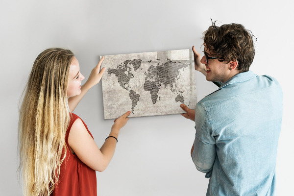 Magnettafel zum schreiben Weltkarte mit Fotostandorten