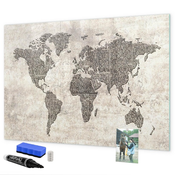 Magnettafel zum schreiben Weltkarte mit Fotostandorten